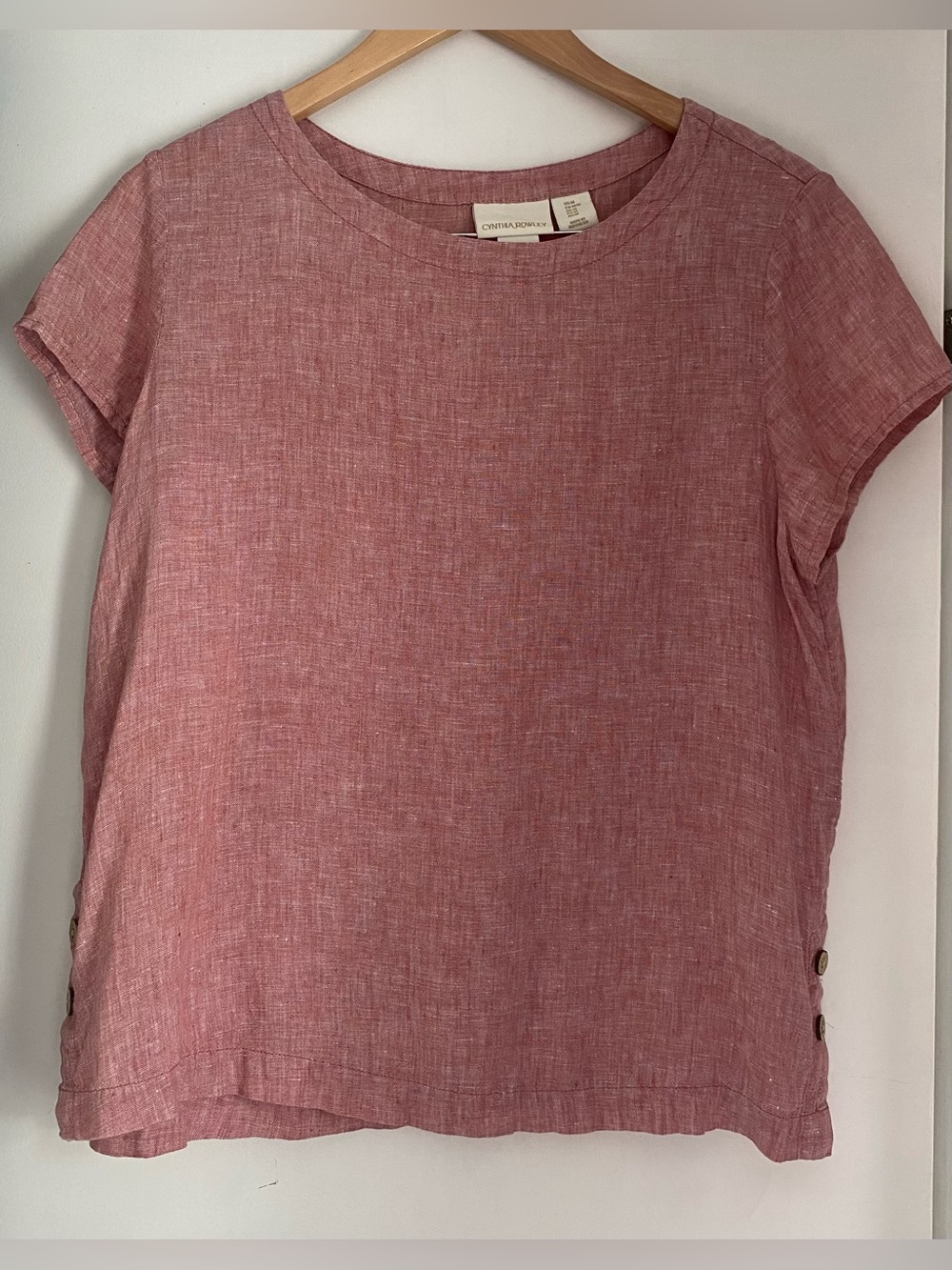 Cynthia Rowley Women’s 100% Linen Dusty Rose Crew Neck Cap Sleeve Blouse M